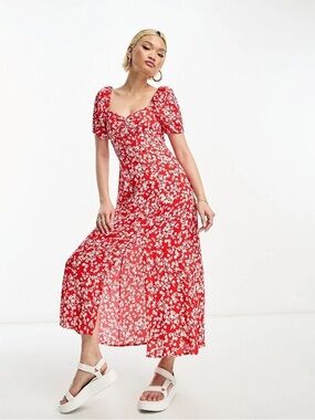 NWT & Other Stories puff sleeve midi dress in red floral